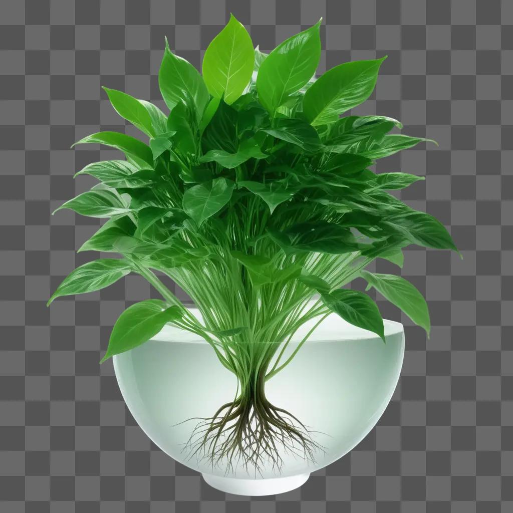 plant with transparent roots in a transparent bowl