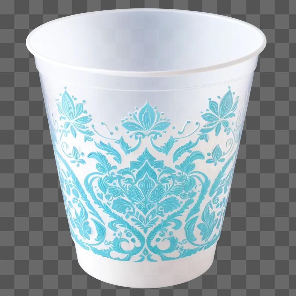 plastic cup with blue floral designs