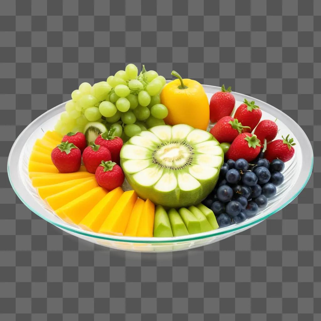 plate of colorful fruit and vegetables on a transparent plate