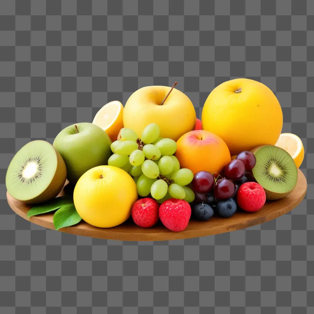 plate of fresh fruits on a wooden tray