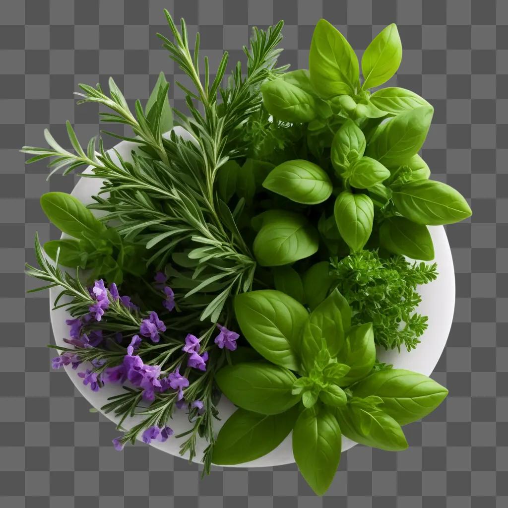 plate of herbs with purple and green leaves