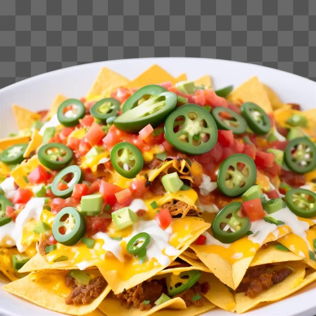 plate of nachos with peppers and cheese