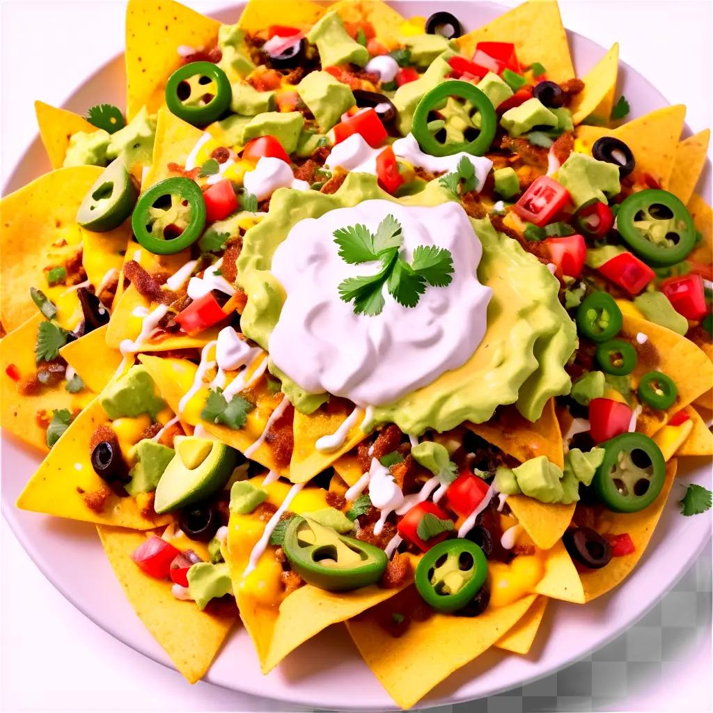 plate of nachos with toppings and sauce