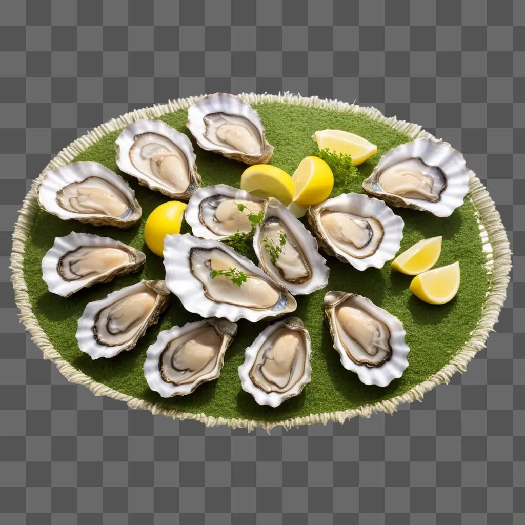 plate of oysters on a green tablecloth