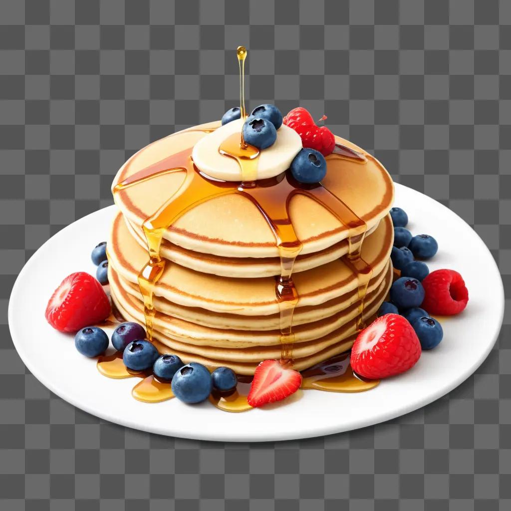 plate of pancakes and fruit with a colorful backdrop