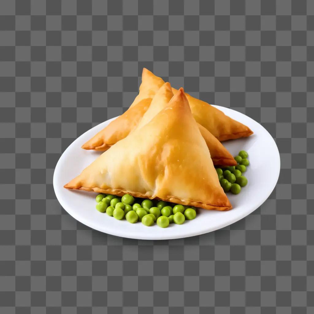 plate of samosas with peas on the side