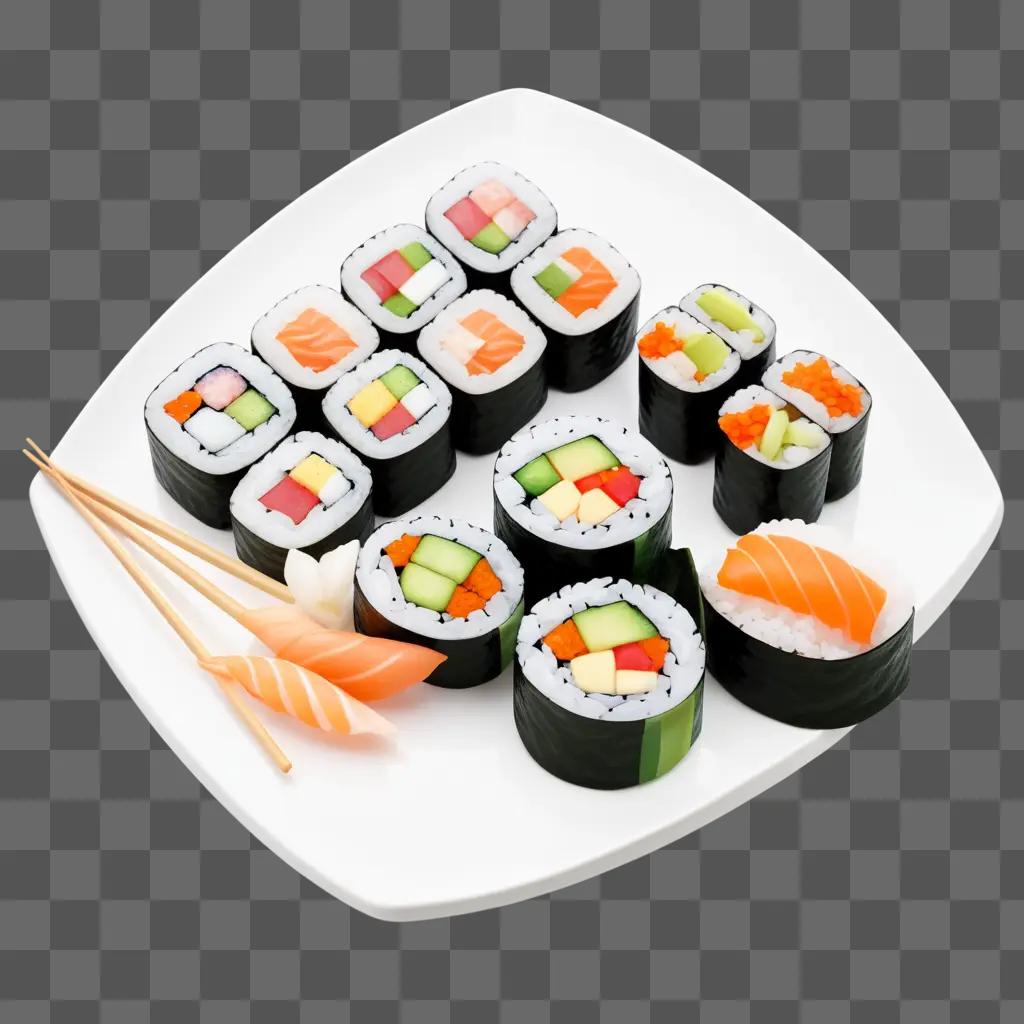 plate of sushi with a drawing of a fish