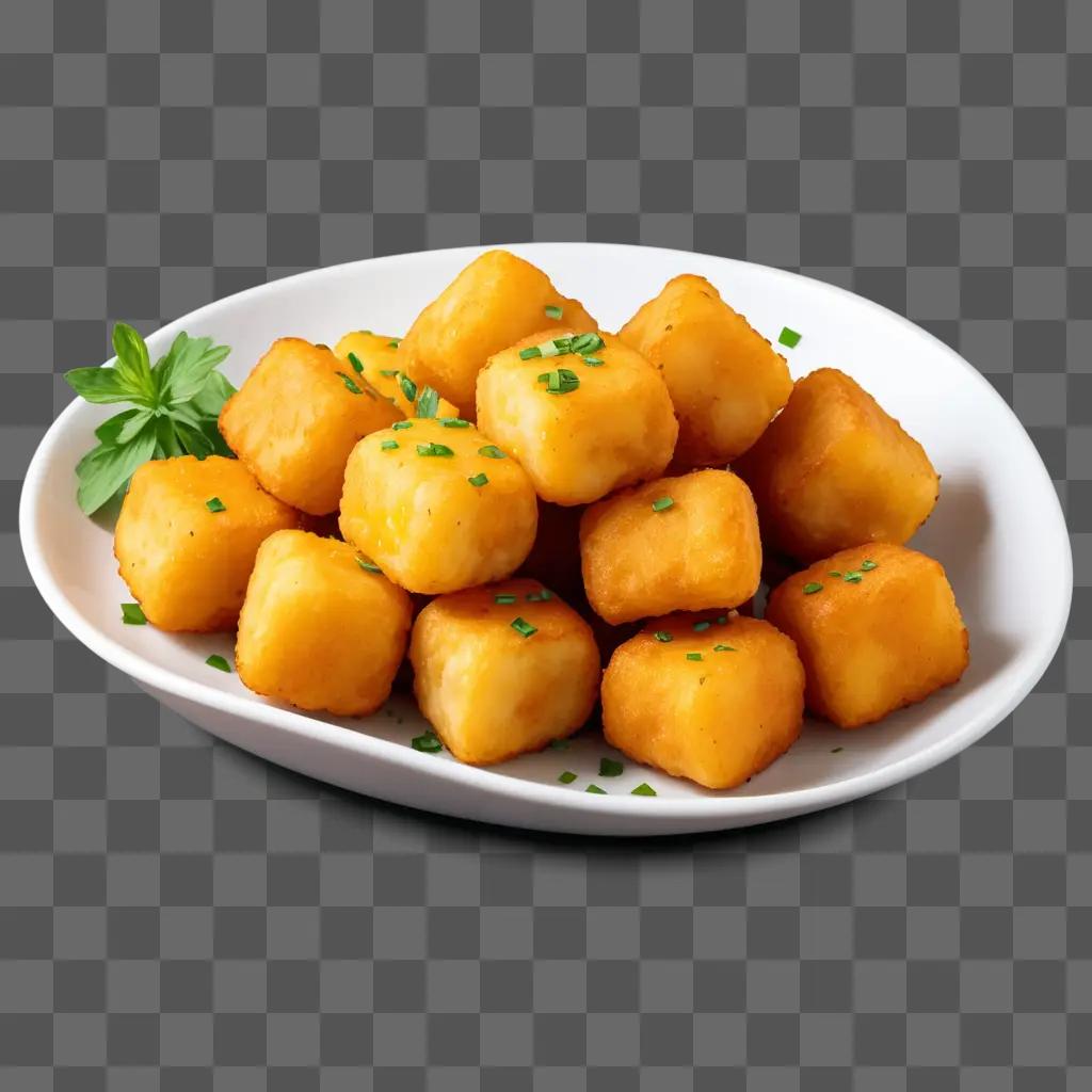 plate of tater tots with herbs on top