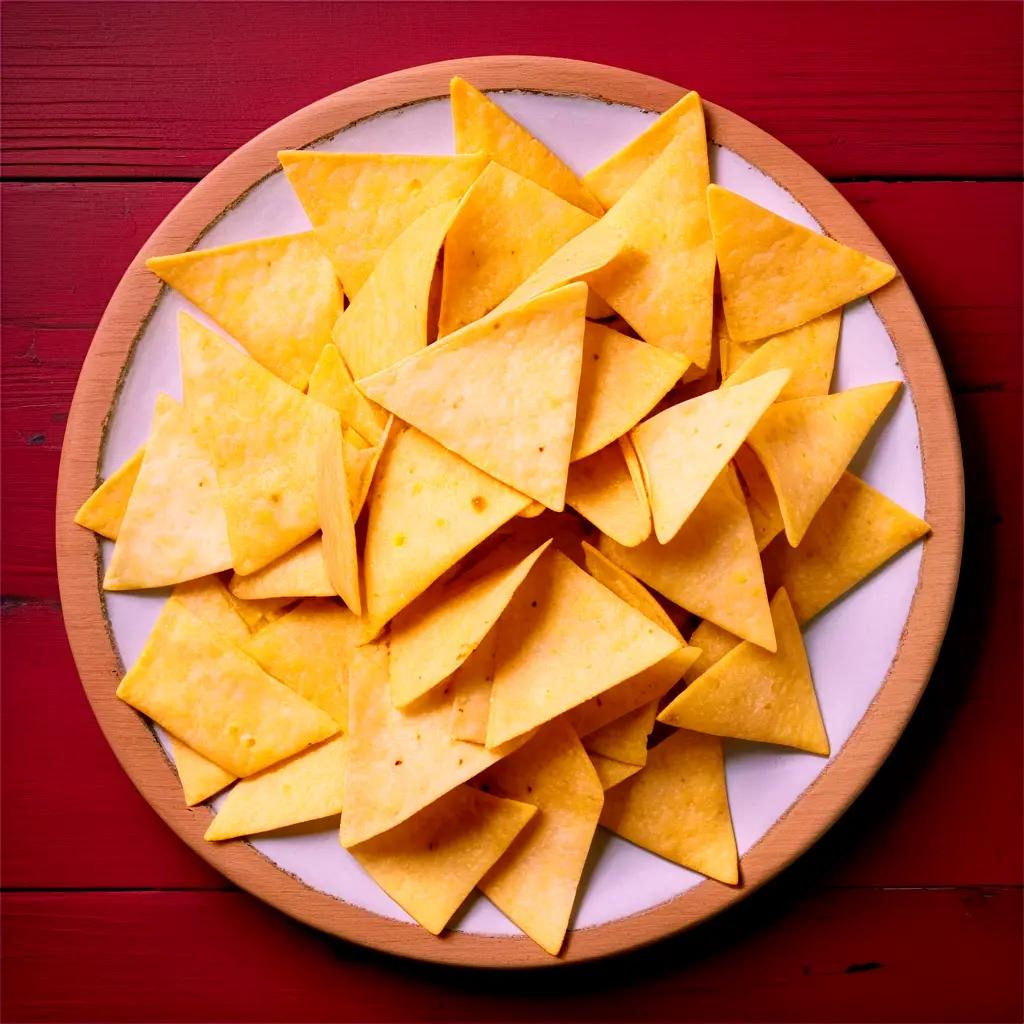 plate of tortilla chips sits on a table