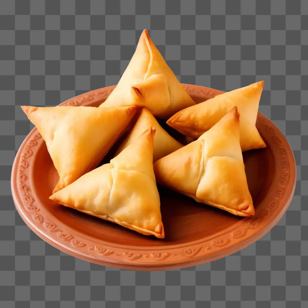 plate with six samosas on it