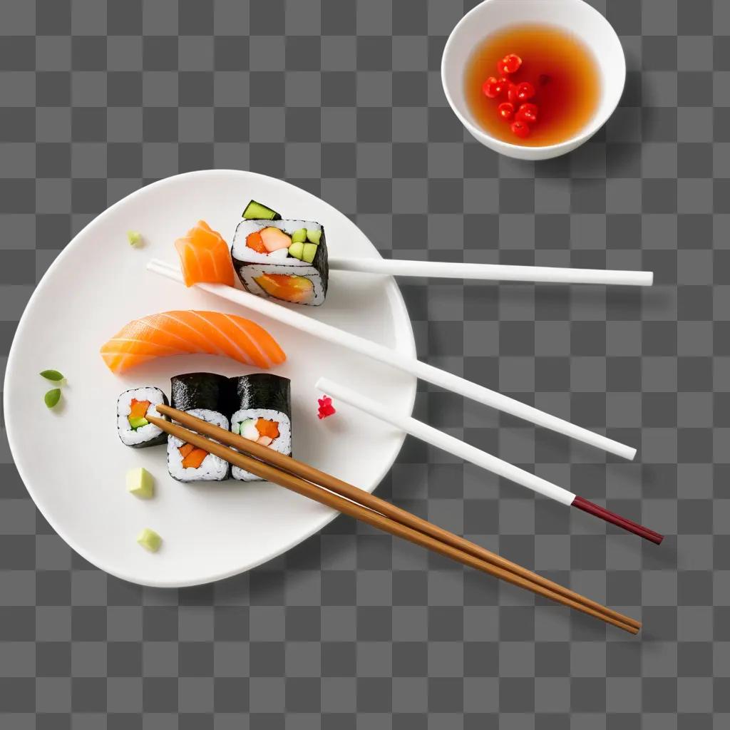 plate with sushi and chopsticks on a table