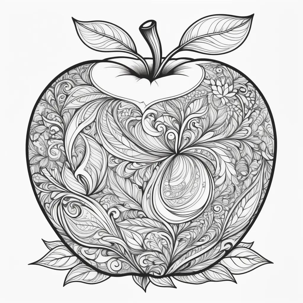 ple coloring page with intricate designs and a leaf