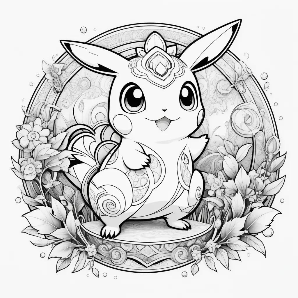 pokemon coloring page featuring a cute pokemon surrounded by flowers