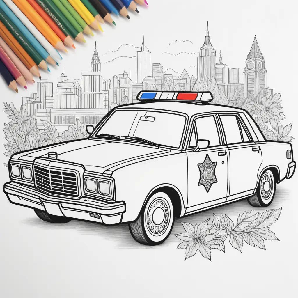 police car coloring page features a red, white, and blue police car