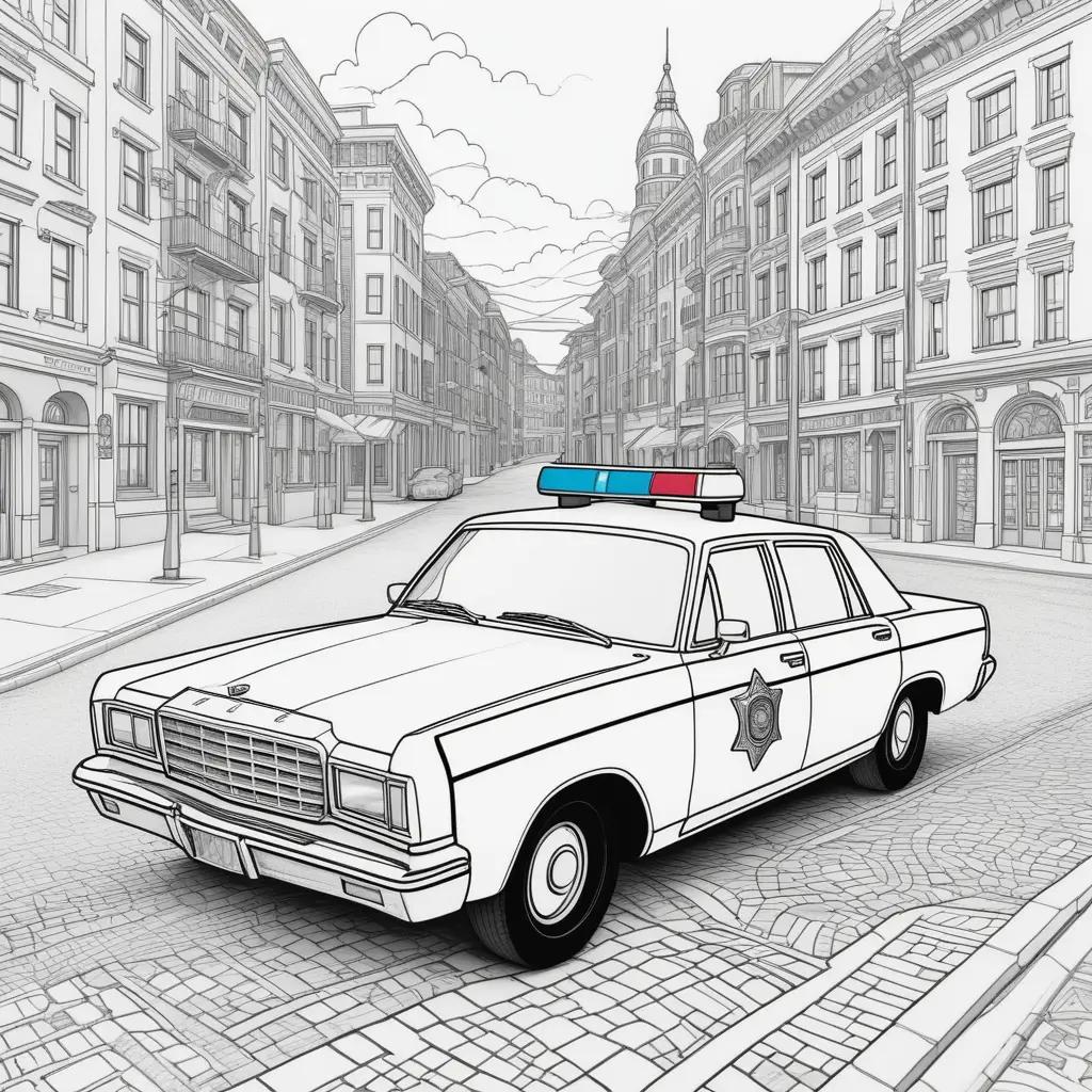 police car coloring page with a blue and red light