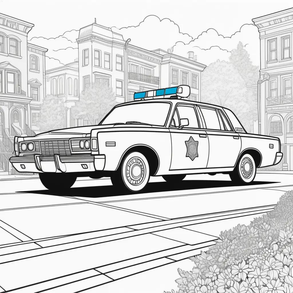 police car coloring page with a blue light on top