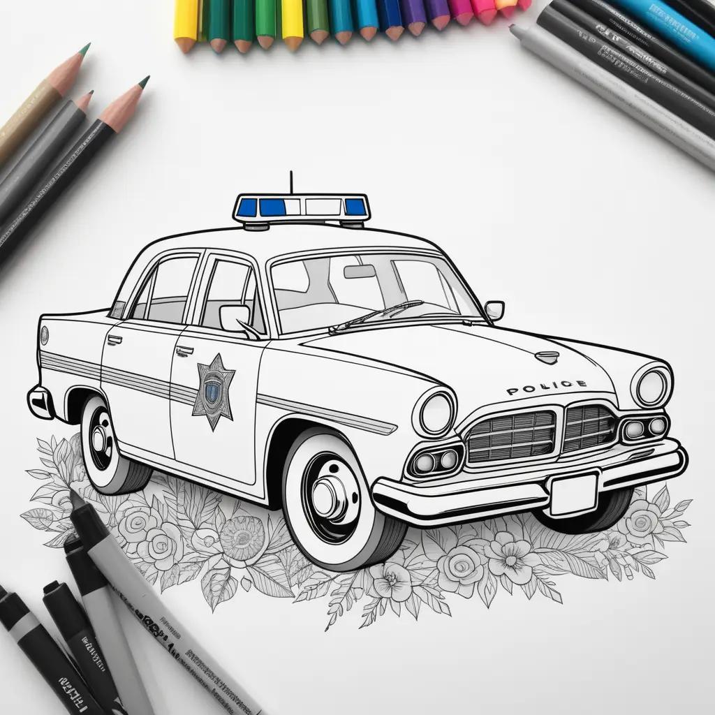 police car coloring page with a police badge