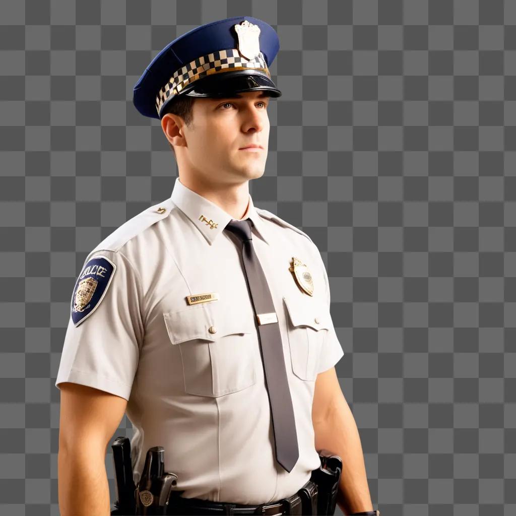 police officer is standing in front of a wall