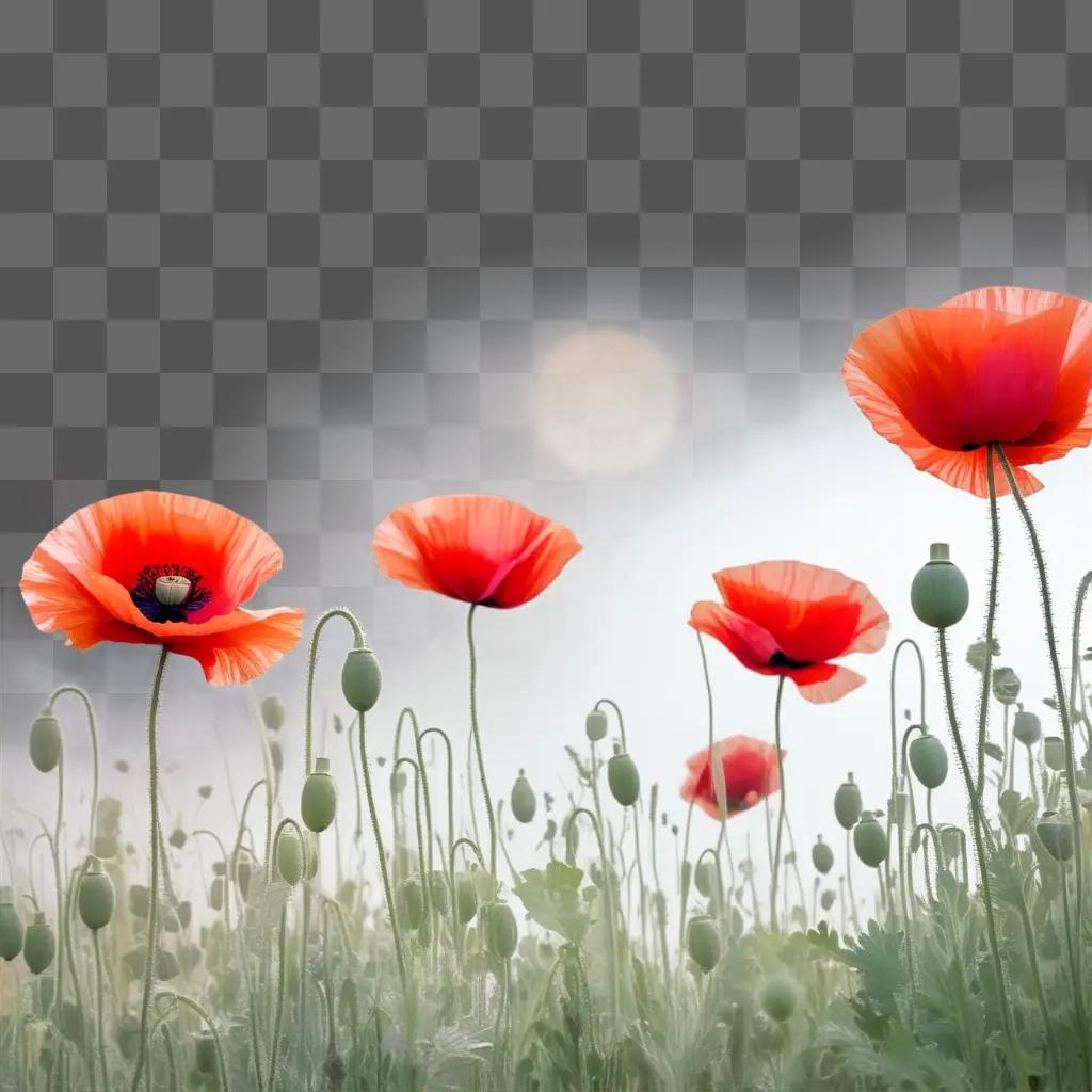 poppy flowers in the sun with blurred background