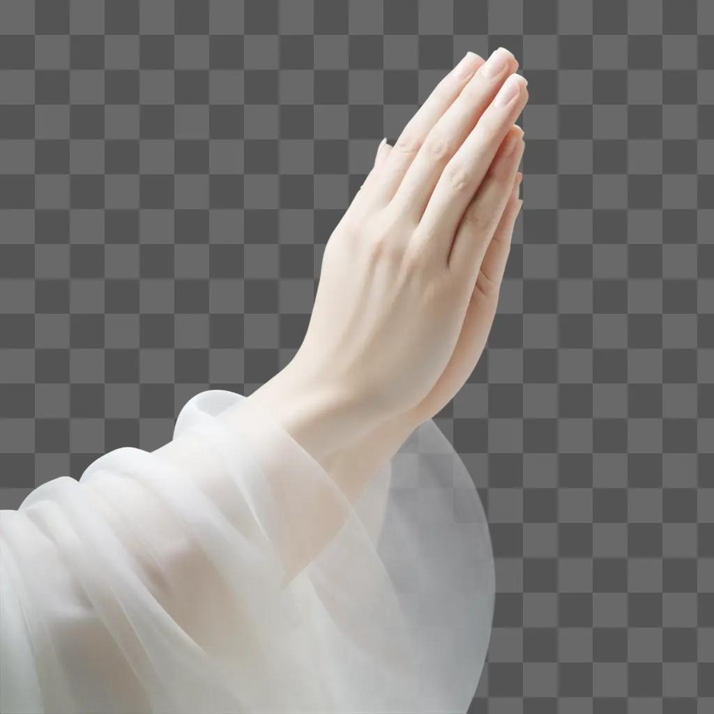 praying hand is translucent against a white background