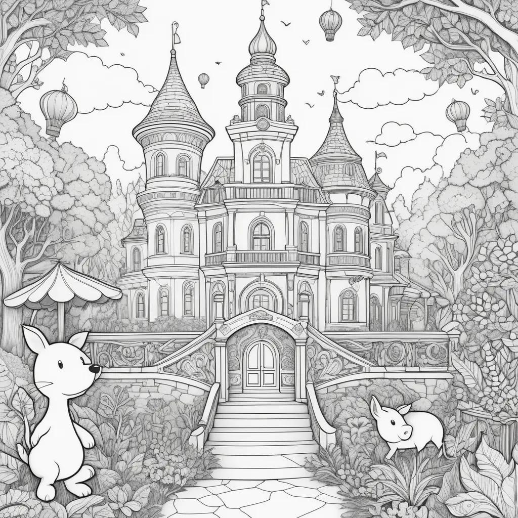 pre-school coloring page of a castle and garden