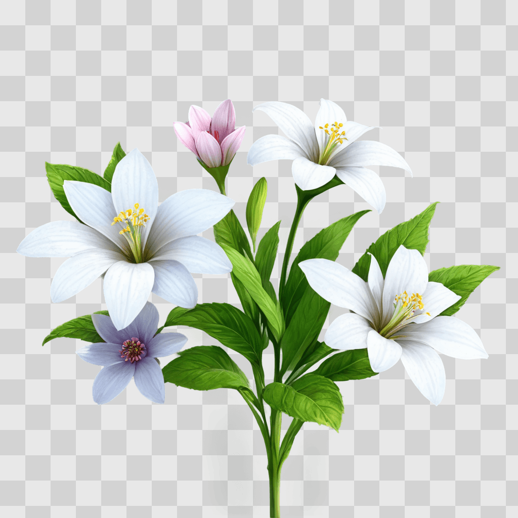 pretty flower drawing A bouquet of white flowers with green leaves