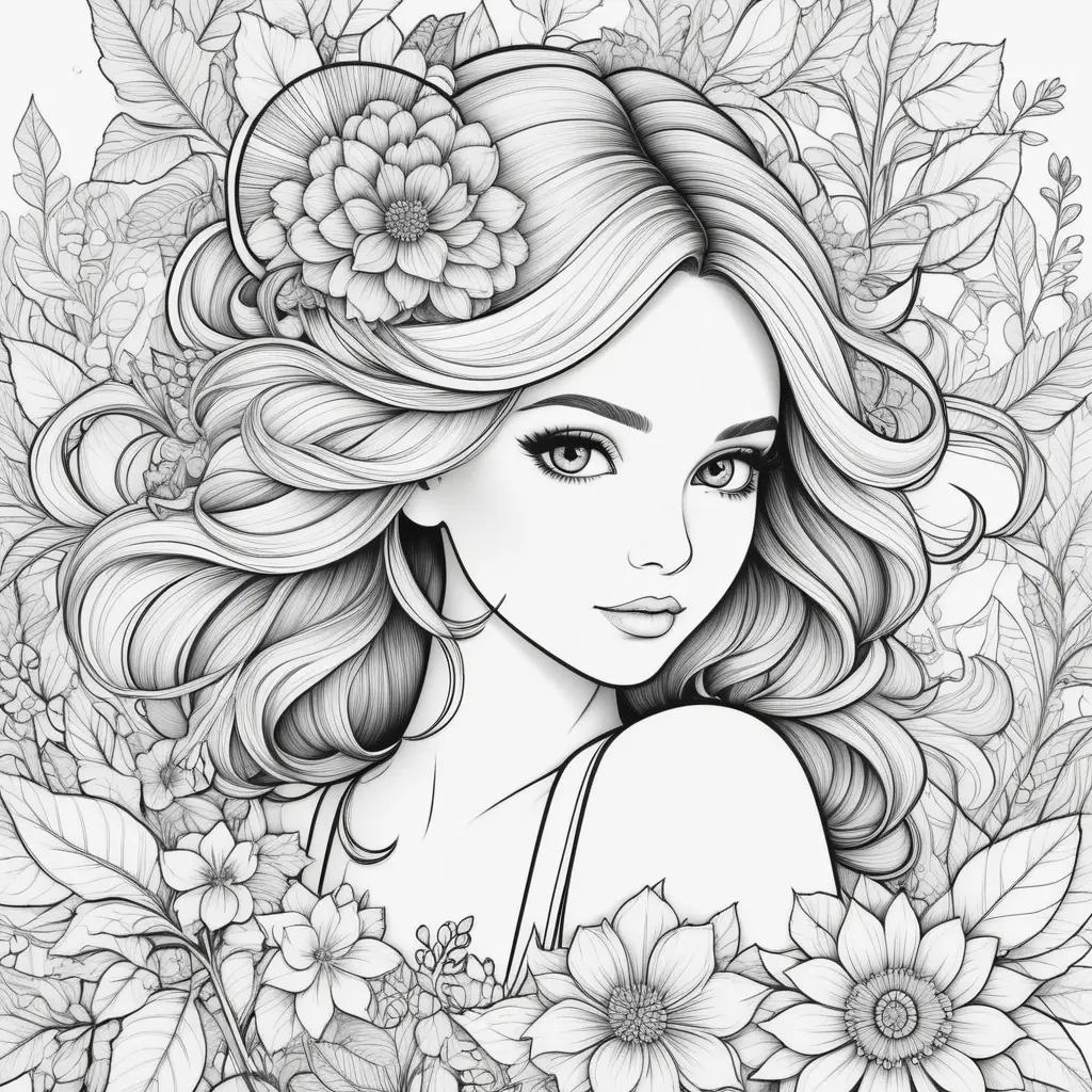 pretty girl with flowers and leaves