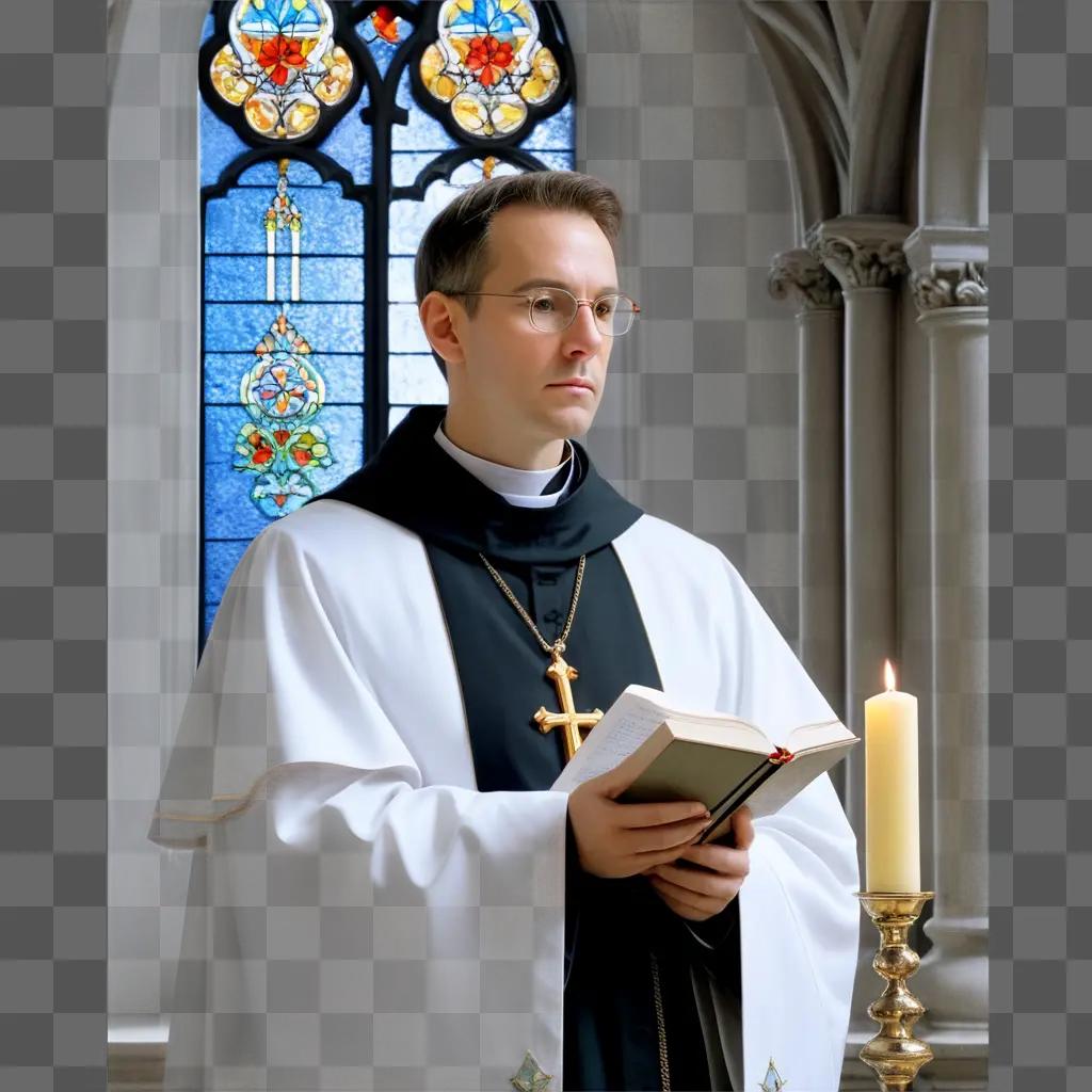 priest reads the Bible in church