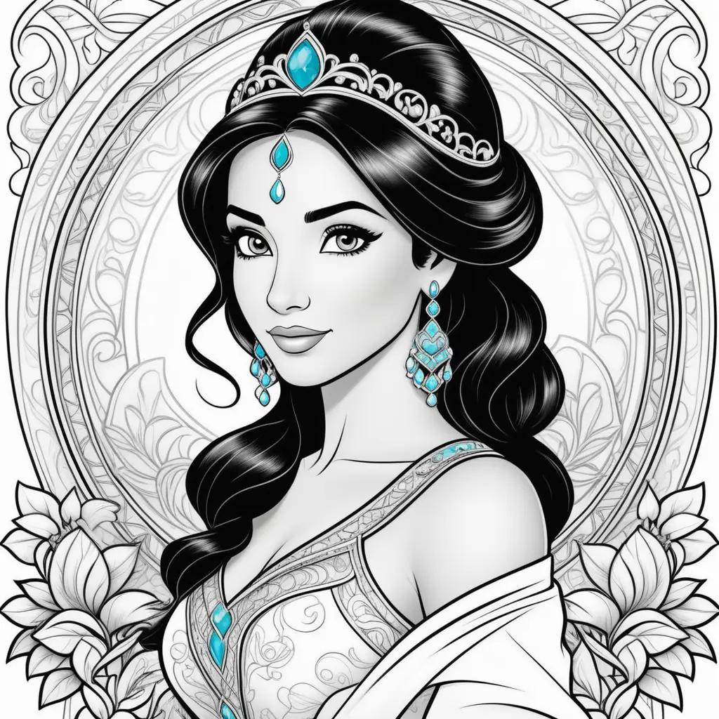 princess coloring page featuring a beautiful woman with a tiara and earrings