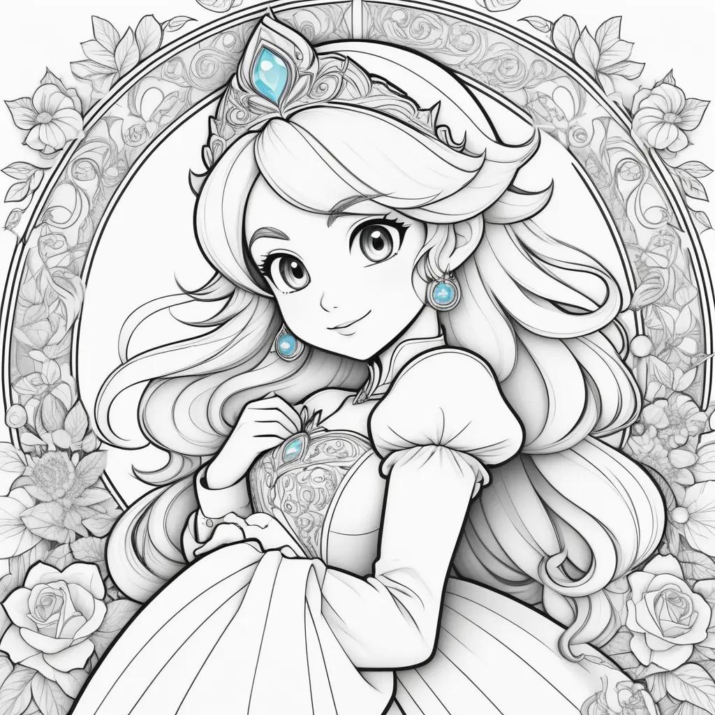 princess coloring page with a crown and a flower