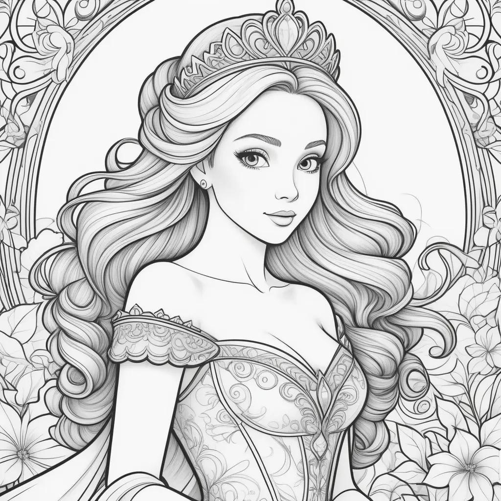 princess coloring page with a crown and tiara