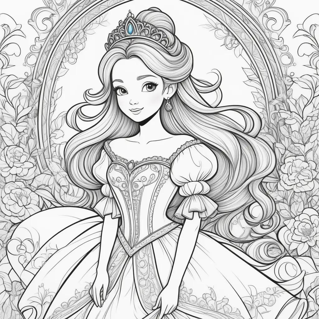 princess coloring page with a crown and tiaras