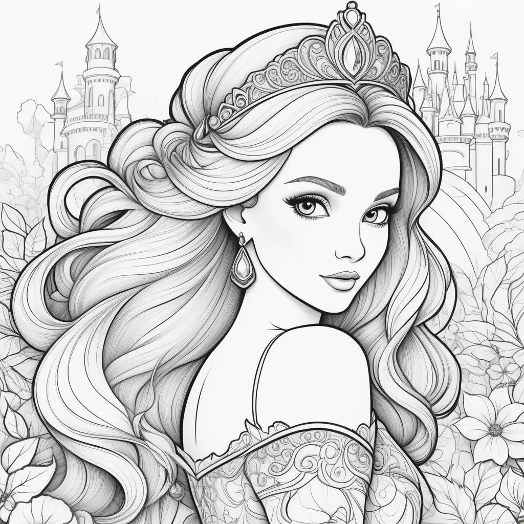 princess coloring page with a crown on her head