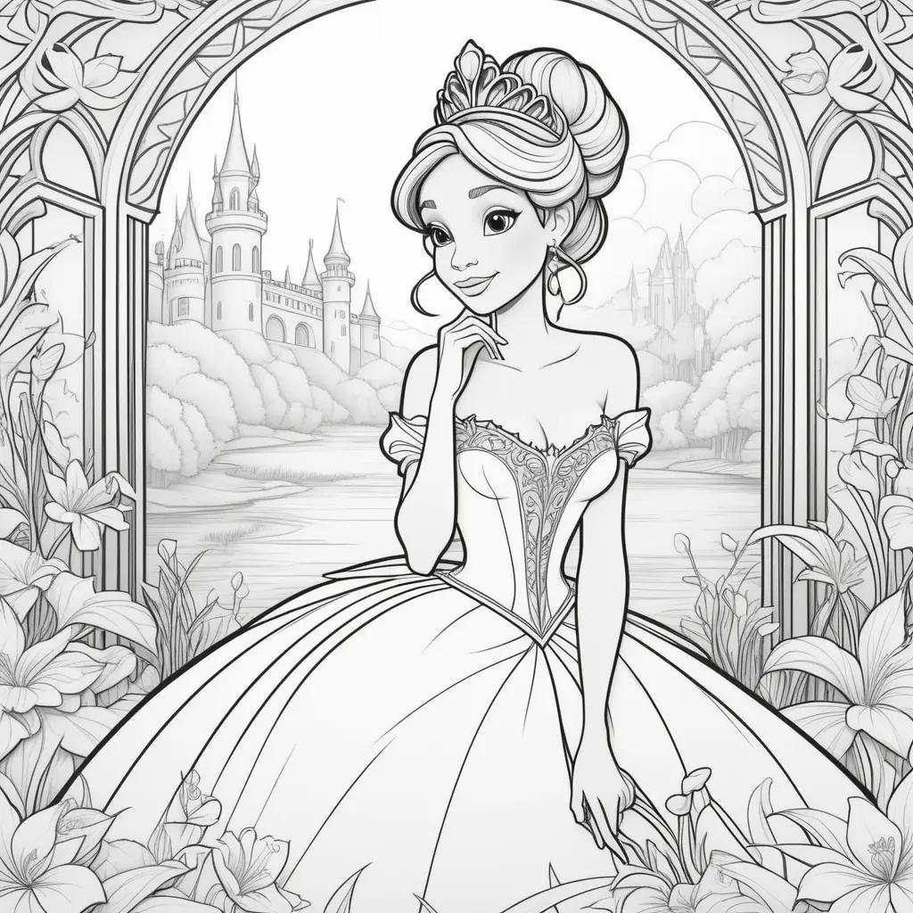 princess coloring page with a frog on it