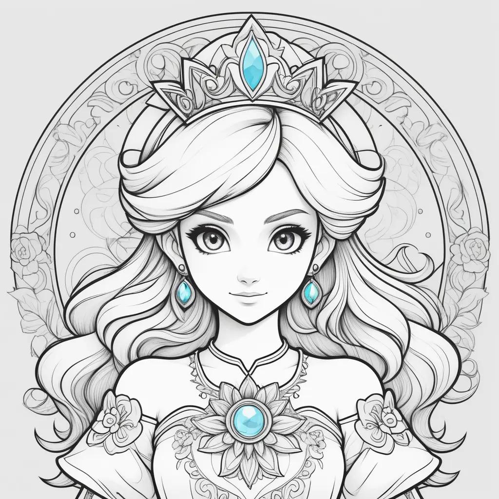 princess coloring page with blue eyes and a crown