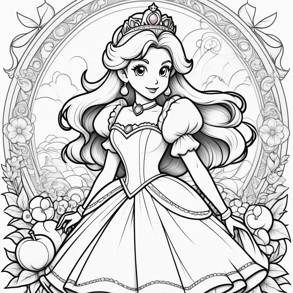 princess coloring page with peach coloring