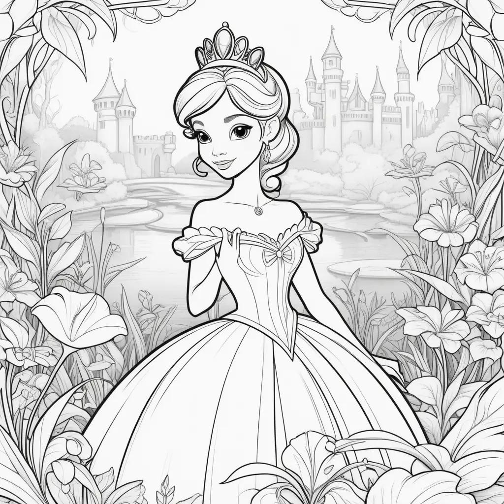 princess in a crown and a frog coloring pages