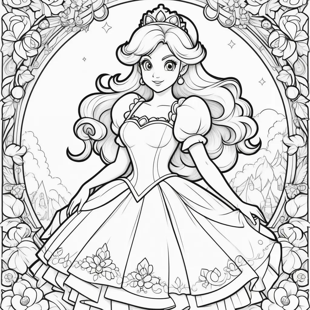 princess in a crown coloring page with peach hair