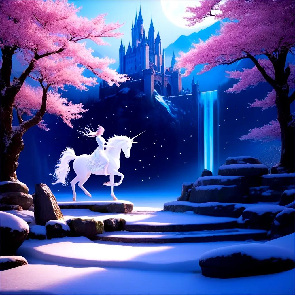 princess on a white horse in a magical setting