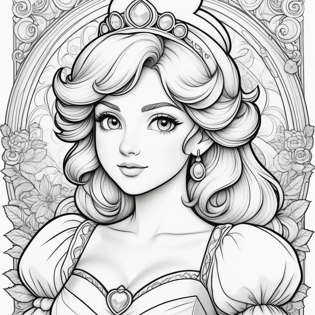 princess peach coloring page featuring a girl with a tiara