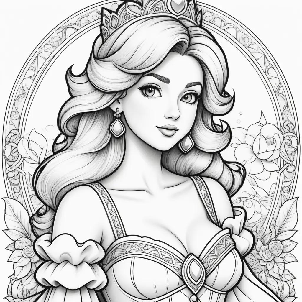 princess peach coloring page with a crown and earrings