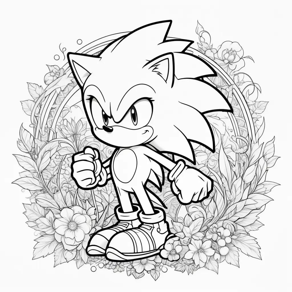 printable Sonic coloring page with a character and a flower