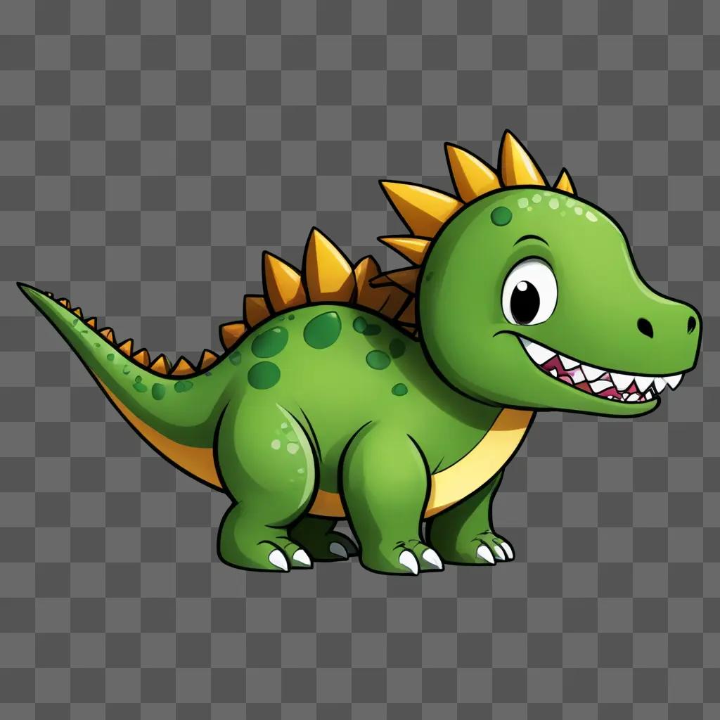 printable cute dinosaur clipart A cartoon green dinosaur with yellow spikes and a smiling face