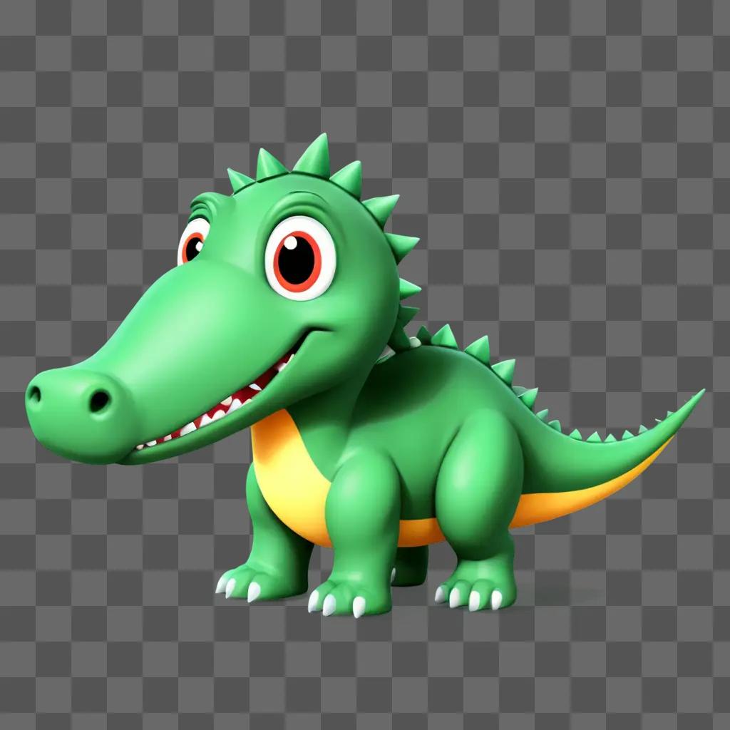 printable cute dinosaur clipart A green cartoon alligator with red eyes