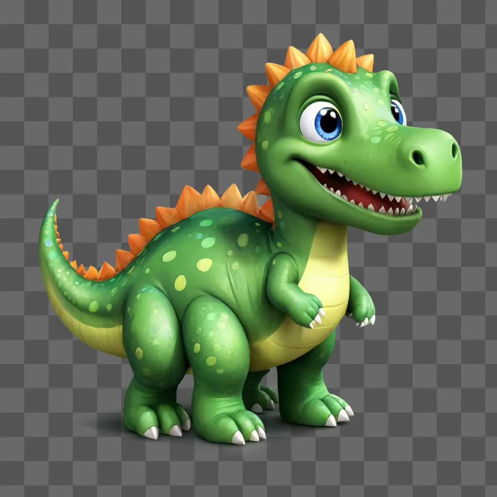 printable cute dinosaur clipart A green dinosaur with orange spikes and a smiling mouth