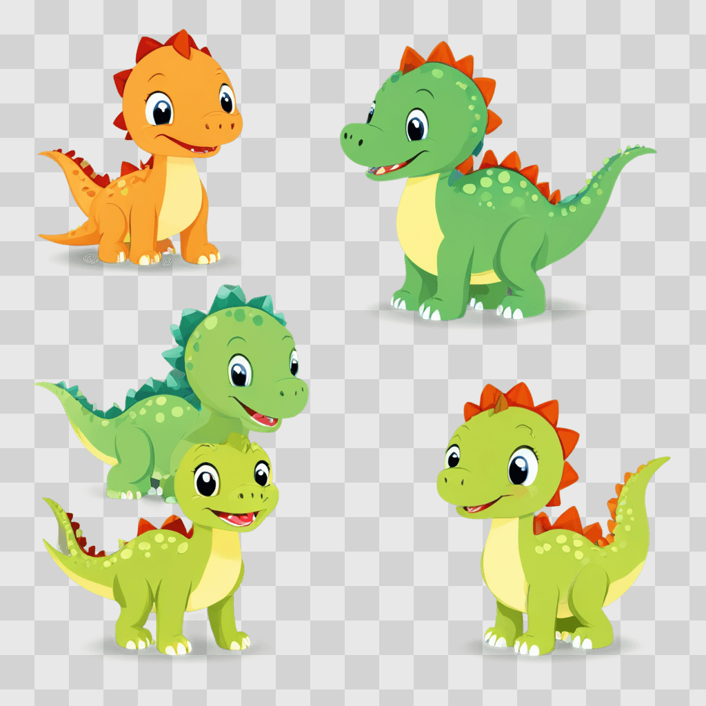 printable cute dinosaur clipart A set of four small dinosaurs in various poses