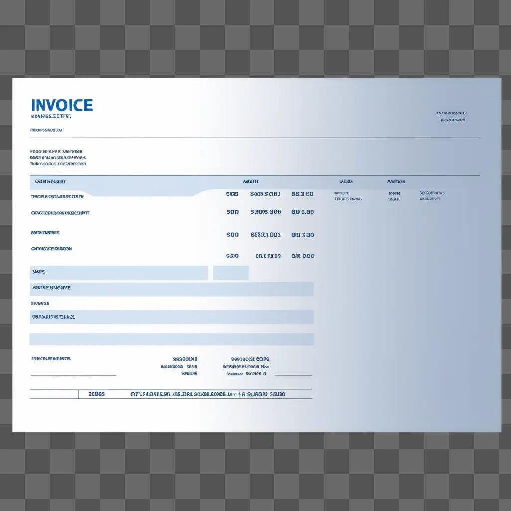 printed invoice is shown with a blue background