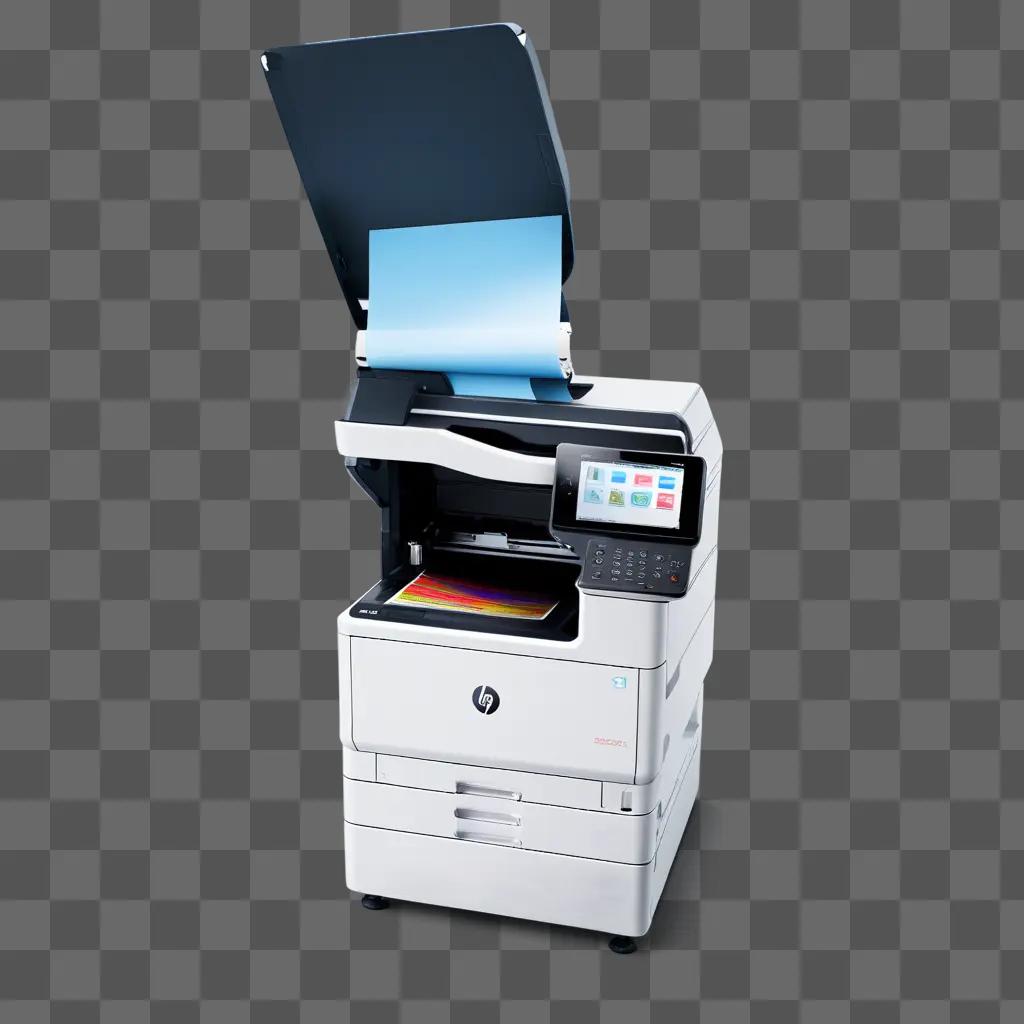 printer with a large screen and a document is shown in a photo