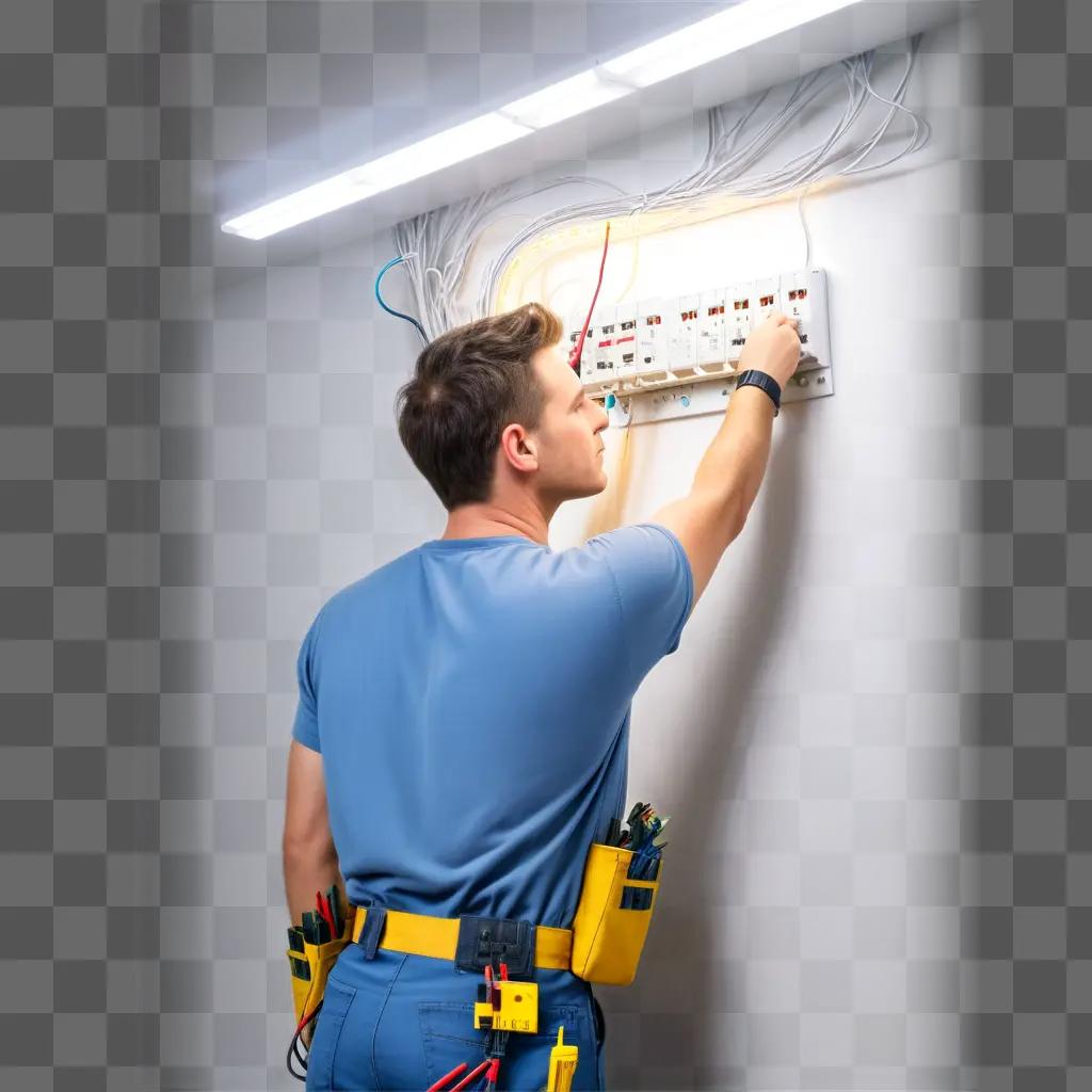 professional electrician works on a wall socket