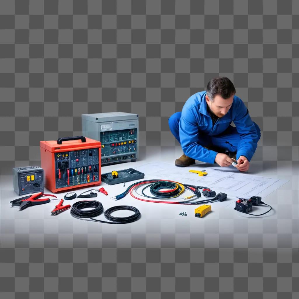 professional electrician works with tools and cables